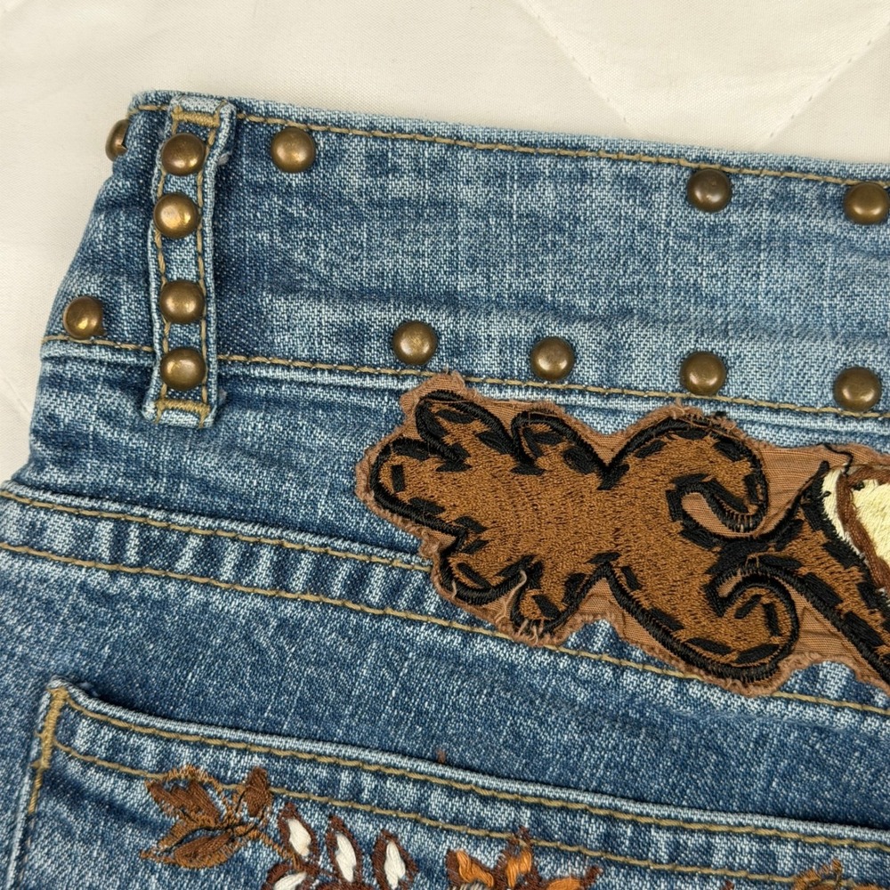Basil & Maude Jeans Womens 6 Blue Embroidered Studded Y2K Low Rise Bootcut Long - Picture 7 of 14